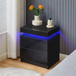 CLIPOP Nachttisch mit RGB LED, 2 Schubladen, Holz Beistelltisch für Schlafzimmer, Schwarz