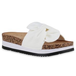 VAN HILL Damen Pantoletten Sandaletten Profil-Sohle Schuhe 841090, Farbe: Weiß, Größe: 38