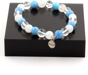 Armbandperlen Blauer Chalcedon + Quarz + Mondstein 8 mm