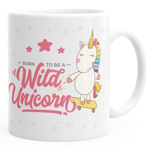 Einhorn-Tasse born to be a wild unicorn Einhorn Kaffeetasse Teetasse Keramiktasse MoonWorks® einfarbig weiß unisize