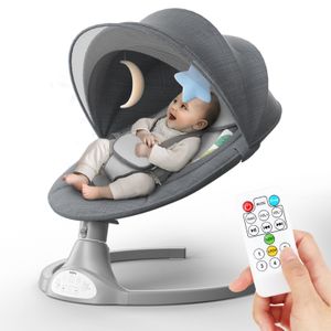 Elektrische Babywippe mit Musik, automatische Schaukelwippe mit Moskitonetz, elektrische Babyschaukel mit 5 Geschwindigkeit, 0-12 Monate, 0-9kg, Grau