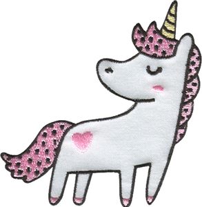 Einhorn mit Herz - Aufnäher, Bügelbild, Aufbügler, Applikationen, Patches, Flicken, Zum Aufbügeln, Größe: 7,3 x 8 cm