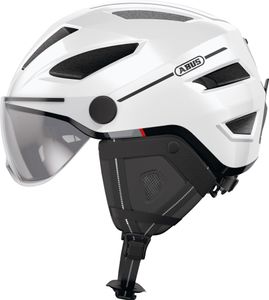ABUS Stadthelm Pedelec 2.0 ACE - Fahrradhelm mit Rücklicht, Visier, Regenhaube, Ohrenschutz - für Damen und Herren - Weiß Glänzend, Größe L (56-62 cm)