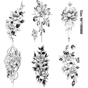 6 Bögen 3D Blumen Temporäre Tattoos für Frauen, Fake Tattoos Body Art Arm Sketch Tattoo Aufkleber für Frauen und Mädchen,BK007+008+009+010+011+012