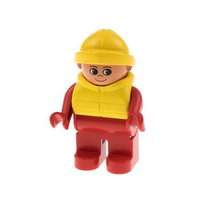 1x Lego Duplo Figur Mann Fischer rot Weste gelb Regen Mütze Hut gelb 4555pb170