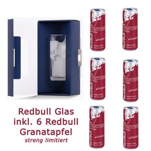 Red Bull Glas inkl. 6 Dosen Redbull Granatapfel Winter Edition 2021 Sammlerset
