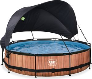 EXIT Wood Pool ø360x76cm mit Filterpump und Sonnensegel - braun