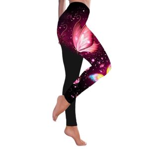 Frauen Leggings Hohe Taille Mehrfarbiger Schmetterling Printed Hip Lift Stretchy Skinny Pants Hose für Sport Rosa XL