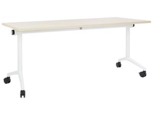 BELIANI Schreibtisch Heller Holzfarbton u. Weiß 180 x 60 cm Klappbar Faltbar mit Rollen Mobil Bürotisch für Homeoffice Büro Modernes Design