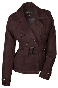 Damen Jacke Übergangsjacke WildKunstleder Trenchcoat Farbe:Braun, Größe:L (Ital. Etikett 44)