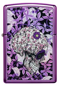 ZIPPO - Hidden Skull Design - Totenkopf Purple High Polished Poliert Blumen Lila Sturmfeuerzeug nachfüllbar Benzin 60005511