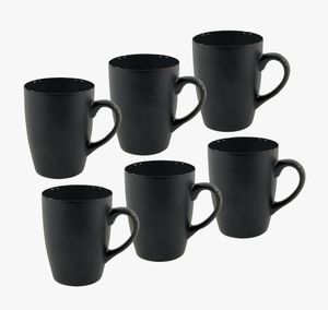 Porzellan Kaffeetasse 6er Set 340 ml - schwarz matt - Kaffeenecher Teetasse mit Henkel