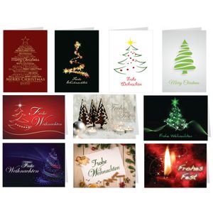 10er Set Weihnachtskarten Weihnachtsbaum - 10 verschiedene Motive, mit Umschlag, 10 Stück