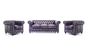 Chesterfield Sofa Original Leder  1+ 1 + 3  Sitzer Antik Violett |