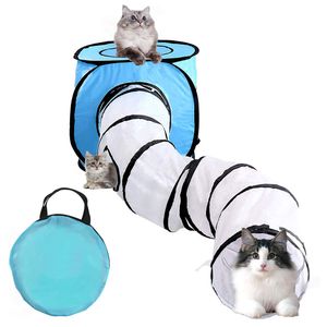 Katzentunnel Faltbarer Kätzchen Katzenspielzeug Tunnel und Zelt mit Aufbewahrungstasche für Katzen Welpen Kätzchen Kaninchen(Blau)