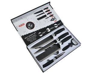 H-basics 6er Küchenmesser Set - in Schwarz - 6-teiliges Messer Set aus rostfreiem Edelstahl bestehend aus Schäler, Hackbeil, Filetiermesser, Tranchiermesser und Allzweckmesser