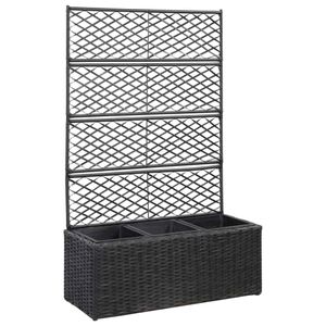 vidaXL Hochbeet mit Rankgitter 3 Töpfe 83×30×130cm Poly Rattan Schwarz