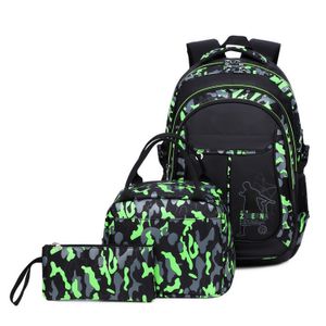 Grosse Kapazität Schulrucksack Teenager, 3 Teile Set Kinderrucksack/Camouflage Rucksäcke/Schulranzen Für Schule, Grün