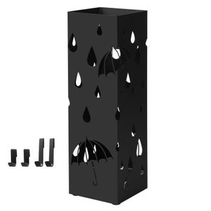 SONGMICS Ø 15,5 x49cm Schirmständer 2 Haken Metall Regenschirm Wasserauffangschale schwarz werdern verschenkt rechteckig LUC49B