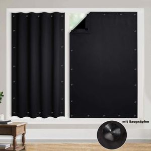 Verdunklungsstoff ohne Bohren mit 20 Saugnäpfen Abnehmbar, 130x200cm Fensterfolie Sonnenschutz, Verdunklungsfolie für Fenster Dachfenster,Schwarz