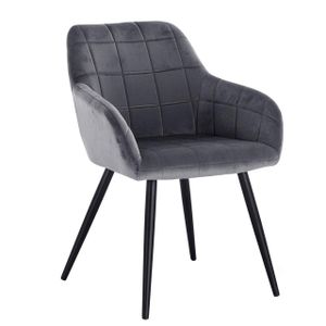 WOLTU jedálenská stolička 1 ks kuchynská stolička čalúnená stolička kreslo do obývačky kreslo s podrúčkou, zamatové sedadlo, kovové nohy, tmavo sivá