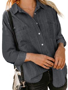 Frauen Denim Shirt Knopf Placket Mit Brusttaschen Gewaschen Sommer Bluse Frühling Herbst Jacke
