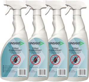 INSIGO 4x750ml Anti-Flohspray, Mittel gegen Flöhe, Flohschutz, Katzenfloh, Hundefloh, Insektenschutz, gegen Ungeziefer & Parasiten, Innen & Außen