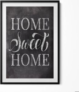 Inschrift für Wohnung „home, sweet home“– Wandbild mit Rahmen – Gerahmtes Bild  – Wanddekoration – 70x100 cm –  Schwarz Rahmen