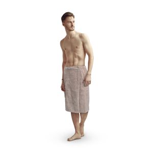 Sauna Kilt Herren "Flauschig" ( Braun ) - 60x145cm One Size - Saunahandtuch mit Gummizug und Knopfverschluss - Saunatuch Knielang