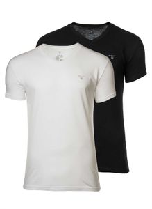GANT Herren T-Shirt, 2er Pack - V-Ausschnitt, V-Neck, kurzarm, Baumwolle Schwarz/Weiß M