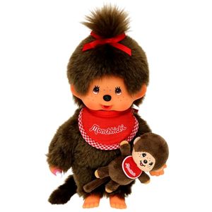 Dievčatko s Mini Mončim | 20 cm | Bábika Mončiči | s červeným podbradníkom
