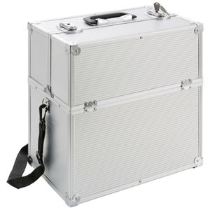 Kozmetický kufrík AREBOS, kufrík na make-up, 26 l, vrátane popruhu na prenášanie, 13 priehradiek, hliník, vrátane zámku a kľúča, 39 x 36 x 23 cm, strieborná