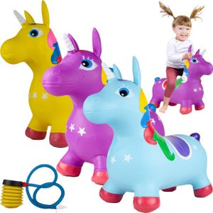 MalPlay Einhorn Hüpfpferd Gummi Hüpfpftier + Pumpe Hopser Hüpfpony Kinder Spielzeug