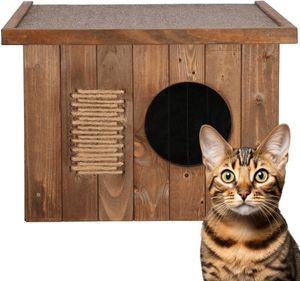Springos® Katzenhaus aus Holz Outdoor Katzenhütte 49,5 x 58 x 36 cm Tür mit Lamellen Flachdach Wetterfest Isolierte Wände winterfest isoliert