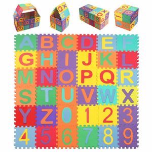 Kinder Puzzlematte, Kinderspielteppich mit Buchstaben von A bis Z & Zahlen von 0 bis 9 36 Stck 15*15cm Puzzlematte Buchstaben Kälteschutz abwaschba