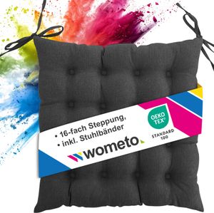 Sitzkissen Stuhlkissen 40x40 OEKO-TEX  - dunkelgrau grau Sitzauflage Bank Polster Sitzpolster mit Bändern / Schleife, Indoor / Outdoor