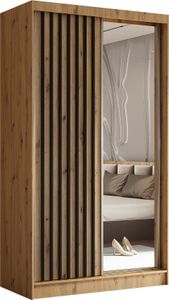 BEAUTYSOFA Schrank mit Lamellen HELIX 120cm - Kleiderschrank im modernes Stil Garderobe mit Schwebetüren & Spiegel (Artisan + Schwarz)