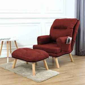 Liegesessel Sessel Relaxsessel Nemo mit Fußhocker Rückenlehne 5-stufig einstellbar seitliche Fächer, Farbe: Falcone Red