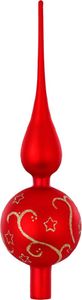 Christbaumspitze Glas 36cm mit Sternen & Ranken Muster - Merry Red