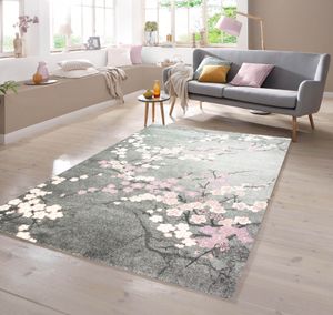 Teppich mit Blumenmotiv Pink Grau Größe - 140x200 cm