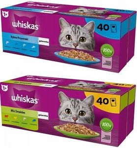 Whiskas Nassfutter für ausgewachsene Katzen Geschmacksmischung in Gelee 80 Beutel à 85 g (2-er Pack) Fisch- und Gemischte Auswahl