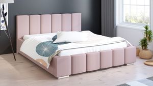GRAINGOLD Doppelbett 140x200 cm Fuego mit Kopfteil, Bettkasten & Lattenrost - Rosa