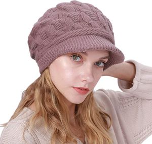 Wintermütze Damen Mütze mit Shirm Damen Schirmmütze Damen Baskenmütze Beanie Barett Warm Strickmütze Winter Fleece Innerhalb Gefütterte Mütze Damen