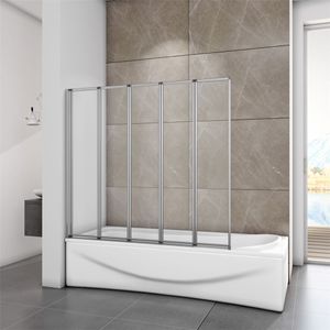 120x140cm Badewannen-Aufsatz 5-ftg. Faltwand für Badewanne,Duschwand Trennwand Duschabtrennung