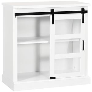HOMCOM Příborník, kuchyňská skříňka s posuvnými dveřmi, skříňka s nastavitelnou policí, obývací skříňka do jídelny, kuchyně, bílá, 81 x 40 x 81,5 cm
