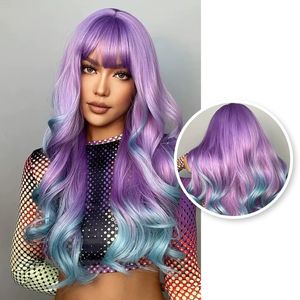 SassyGoods Einhorn Perücke - Sassy Goods Perücken Damen Langes Haar - Perücke - Waschbar - Inkl. Haarnetz - Lila Blau - 65 cm