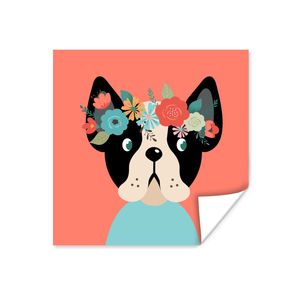 MuchoWow® Poster Hund - Blumen - Rosa 50x50 cm - Wohnzimmerdekoration