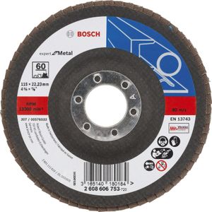 Bosch Fächerschleifscheibe X551, Expert for Metal, gewinkelt, 115 x 22,23 mm, 60, Glas 10 Stk