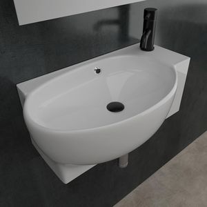 Alpenberger Badezimmer Waschbecken mit Überlauf | Waschschale Oval | Waschtisch Wandhängend | Handwaschbecken Weiß mit Hahnloch | Lavabo Waschbecken mit Lotuseffekt fürs Bad | Gäste Waschbecken