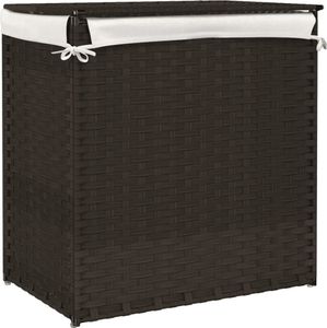 vidaXL Wäschekorb mit 2 Fächern Dunkelbraun 53x35x57 cm Poly Rattan